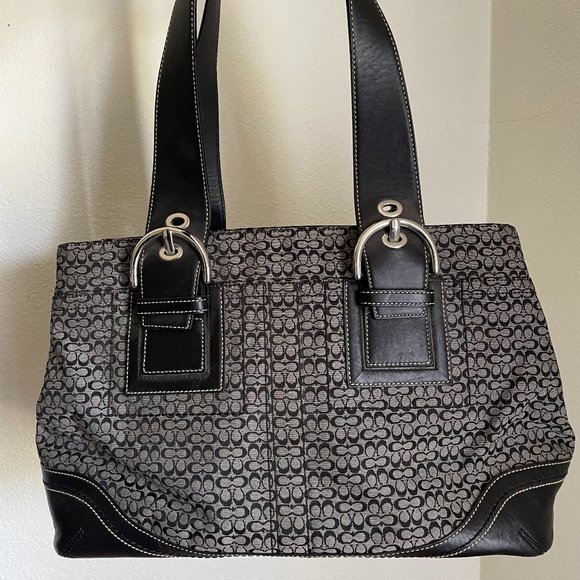 Coach Leather Tote Bag - Black and Grey #M0720-F10928 - Picture 2 of 7